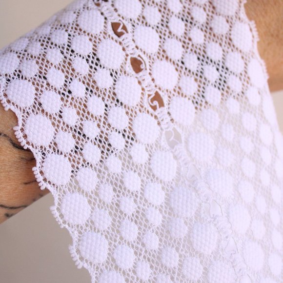 Vintage 1980s 1990s Stretch Lace Trim, Raval NYC, Wide, White, 2 yards, 6.75" wd - Picture 7 of 8